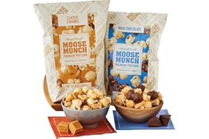 Moose Munch® Premium Popcorn, Milk Chocolate And Caramel Popcorn 2 Bags Duo, Sweet And Salty Treats Snack Gift Basket, Great Snack For Any Occasion, Movie Night, Picnic, Gift, Gatherings