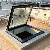 Manual Vented Skylight for Flat Roof, 0&ndash;90&deg; Opening Roof Window, Double-Glazed Tempered Glass, Aluminum Frame, Roof Access &amp; Daylighting for Attic, Bathroom, Kitchen, Loft (23.6in)