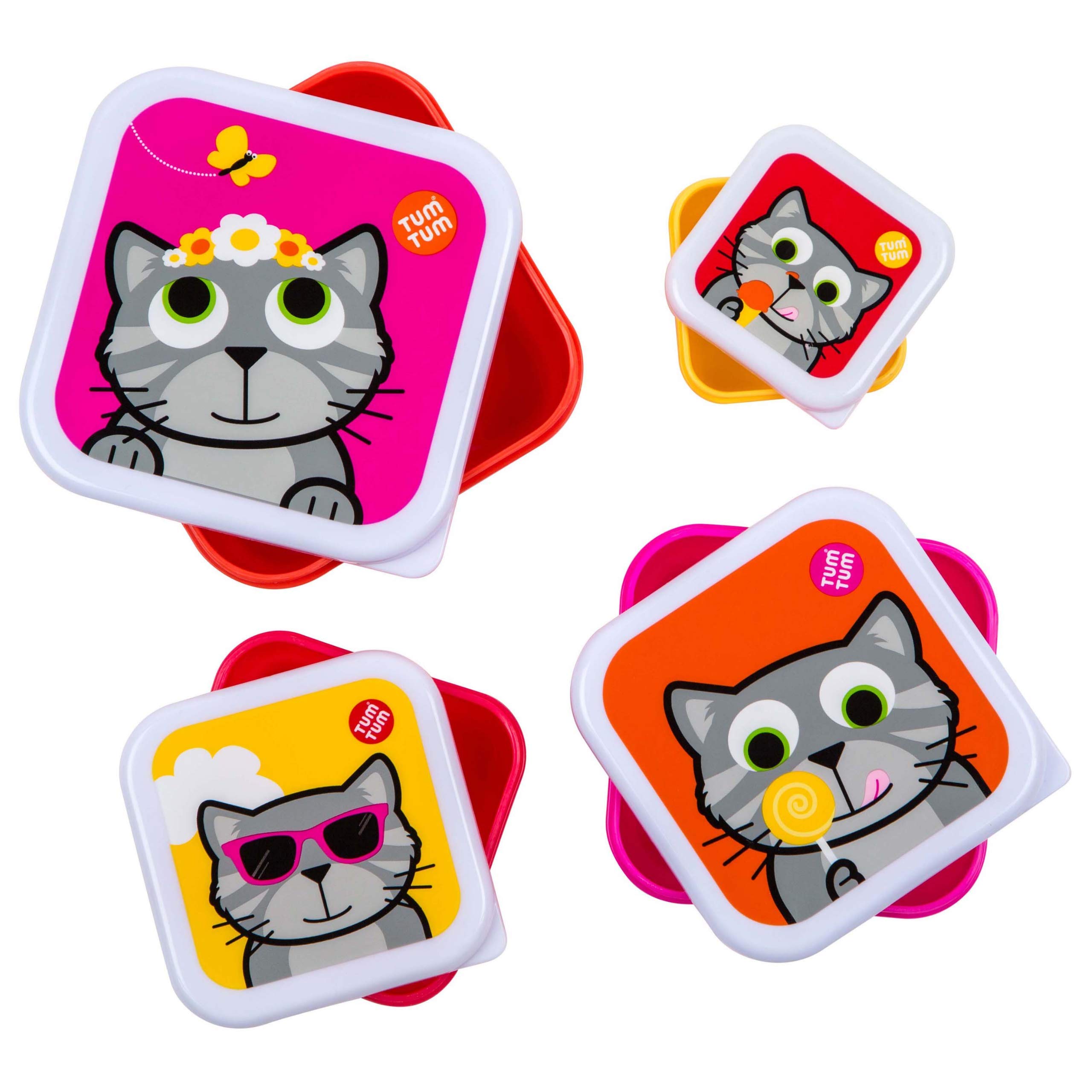 TUM TUM Nesting Children's Snack Boxes, Lunch Boxes For Kids, BPA Free (Bluebell the Cat)