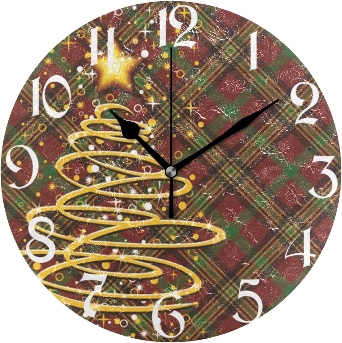 Pfrewn Christmas Tree Star Wall Clock Silent Non Ticking