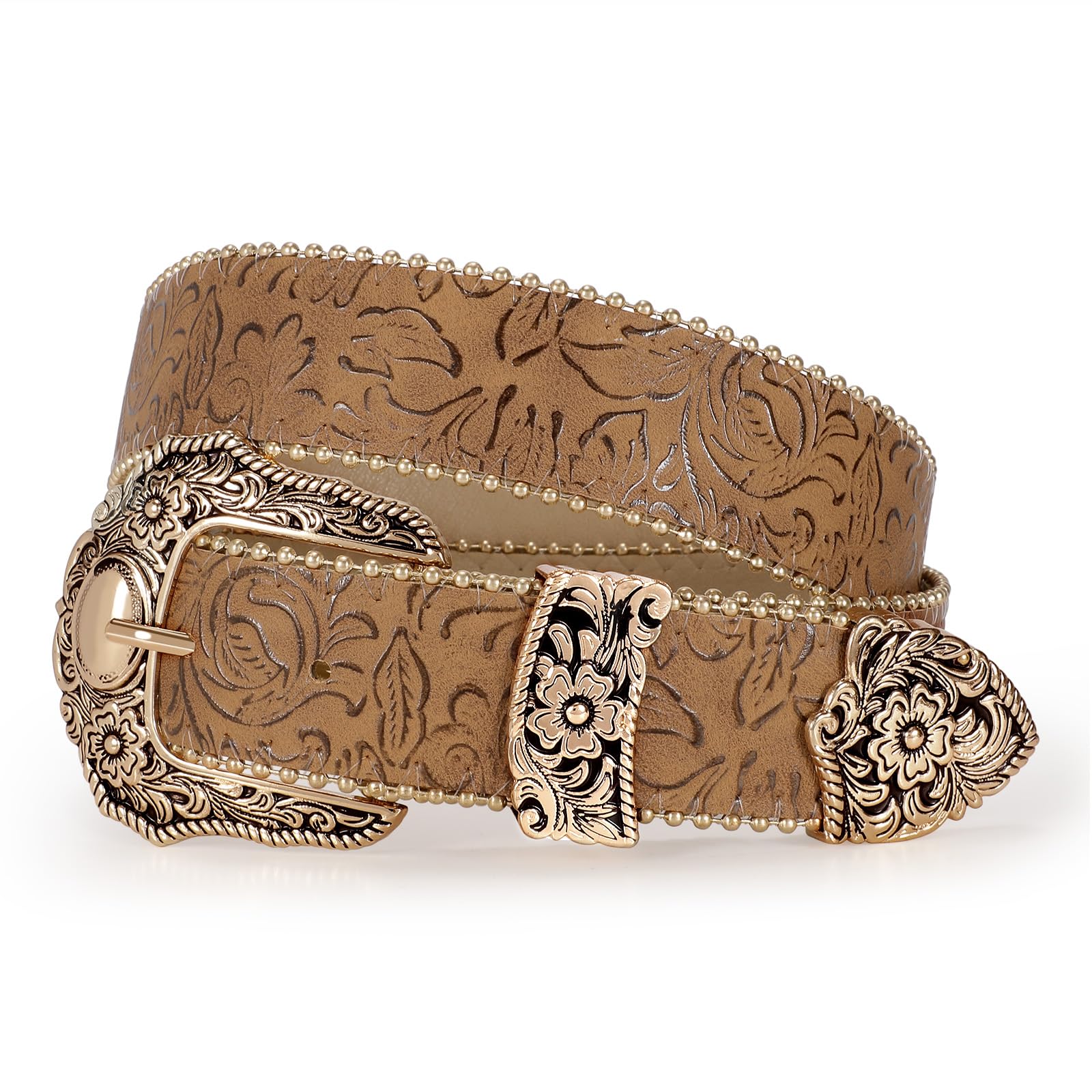 Photo 1 of WOWOGO Floral Print Western Belts for Women Cowgirl Cowboy Country Leather Belt Fashion Vintage Belt for Jeans