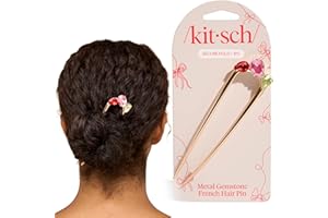 Kitsch Metal Gemstone French Hair Pin - Red, Pink & Green