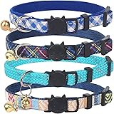 4 Pack Breakaway Cat Collar with Bell, Safety Buckle Collars for Kitten Kitty, Assorted Cute Pattern Collars Adjustable from 