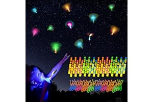 BLOOLILIES 50Pcs Flying Slingshot Toy with LED Lights for Kids, LED Flying Toys| Glow in the Dark Party Supplies 25 Launchers + 25 LED Helicopters Outdoor Toys for Boys Girls 4-8-12 Gift Camping Games