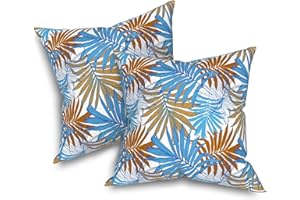 Melody Elephant Outdoor Throw Pillows 16x16 Inch, Water Repellent Patio Pillows with Inners Set of 2, Outdoor Pillows for Patio Furniture Home Garden, Piermont Leaves Blue