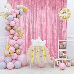 Hahuho Pink Sequin Backdrop Curtain, 2PCS 2FTx8FT