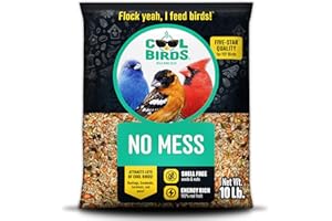 Cool Birds No Mess with Fruit Wild Bird Seed – 10 lb. 100% Edible Shell-Free Blend with Sunflower Hearts, Peanuts, Tree Nuts, Pumpkin Seed & Real Fruit – No Waste Bird Seed for Outside Feeders