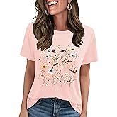 LETSEE Graphic Tees for Women Short Sleeve Loose Fit Casual T Shirts Cute Boho Vintage Dressy Trendy Summer Tops