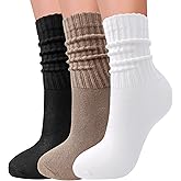 Elapse Space 3 Pairs Slouch Socks for Women Soft Mid Calf Rib Scrunch Crew Tube Socks