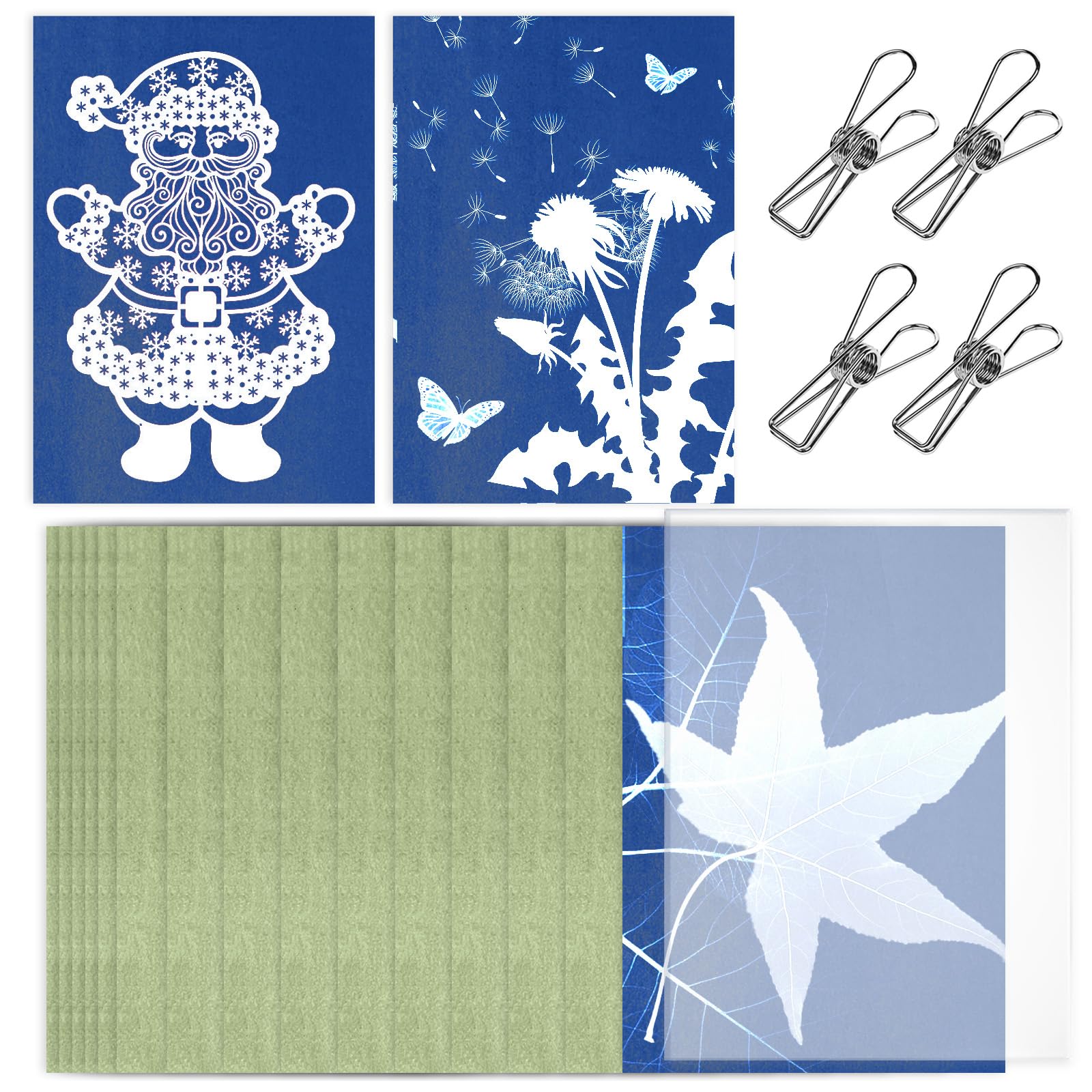 32 PCS Cyanotype Paper Kit with Acrylic Panel and 4 Clips A5 High Sensitive Sun Art Papers Nature Print Paper Cyanotype Set Craft Kits for Teenager Adults Arts Crafts DIY Projects (A5, 5.8X8.3 inch)