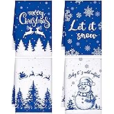 Sratte 4 Pcs Blue Christmas Kitchen Towels 16 x 24 Inch Merry Christmas Hand Towels Winter Let It Snow Snowman Dish Cloths Absorbent Xmas Tea Dishcloths for Home Bathroom Xmas Kitchen Decor