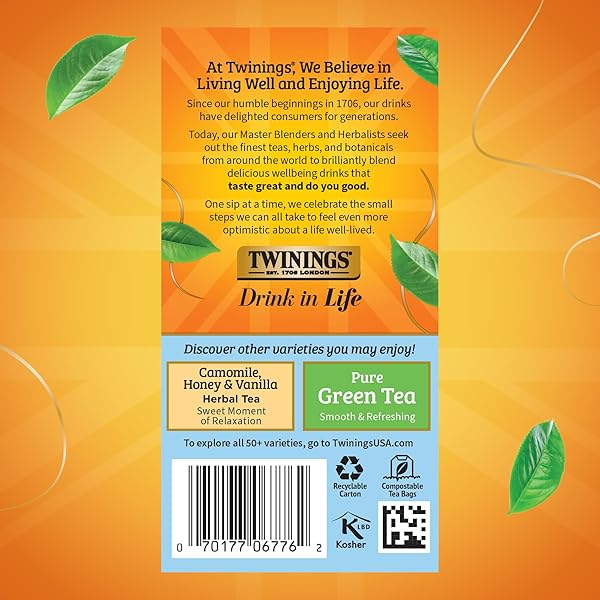 TWININGS PURE CAMOMILE HERBAL TEA INDIVIDUALLY WRAPPED BAGS, CALMING & DELICATE, 20 COUNT (PACK OF 6), NATURALLY CAFFEINE-FREE, ENJOY HOT OR ICED, 120 TEABAGS