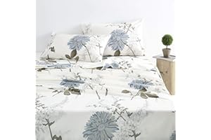 Wake In Cloud - Floral Sheet Set, 100% Cotton Bedding, Botanical Flowers Pattern Printed (4pcs, King Size)