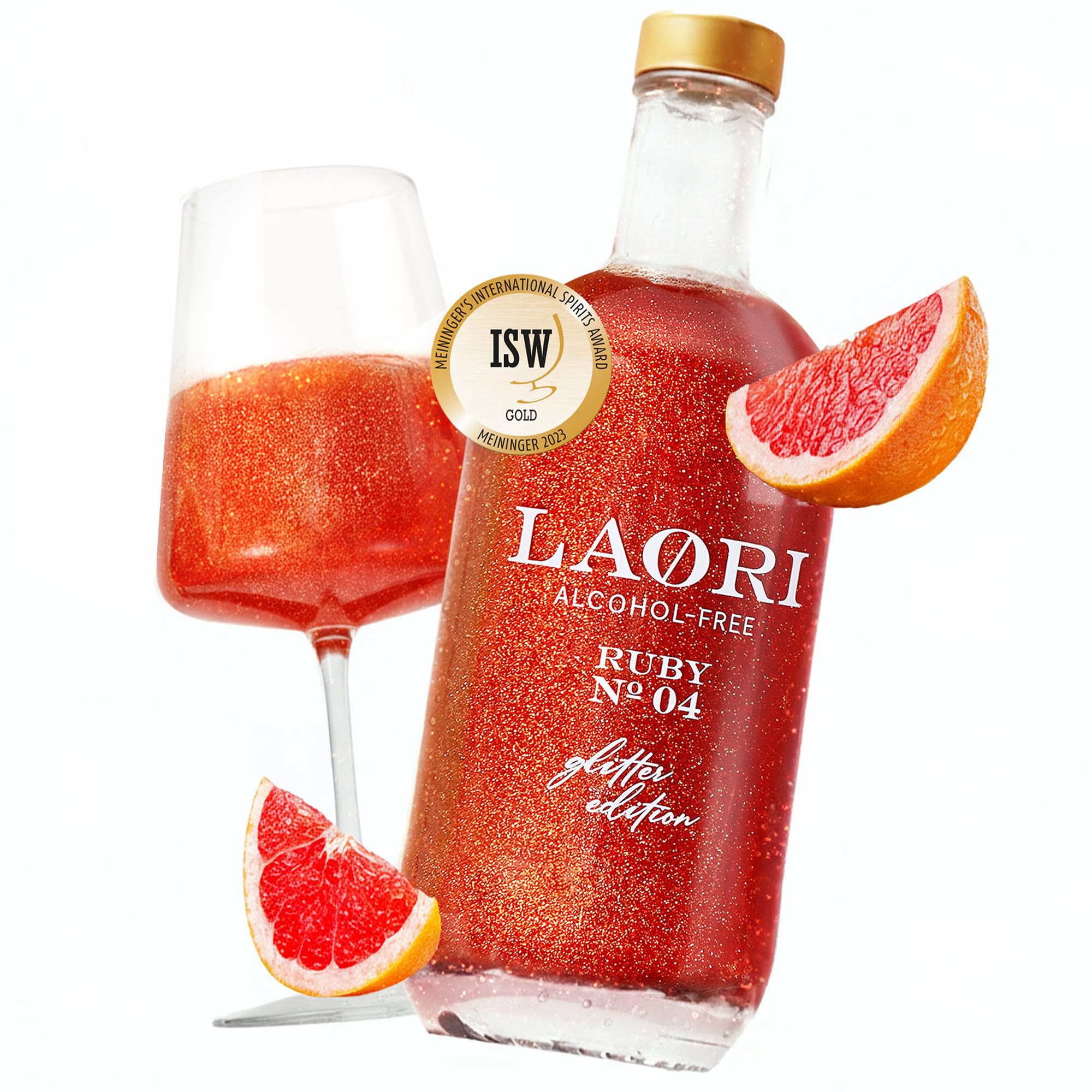 Laori Alkoholfreier Glitzer Spritz | Alkoholfreier Aperitif mit Glitzer ohne künstliche Aromen | Pflanzliche Farbstoffe | Perfekt für Spritz | Geschmack von Orange+Grapefruit | Nur 65 kcal