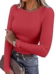 ANRABESS Women Long Sleeve Shirts Rib Knit Slim Fit