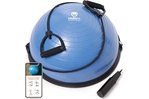 URBNFit Half Balance Ball - Yoga Ball Balance Trainer for Core Stability & Full Body Workout at Home or Gym - Resistance Bands, Pump and Exercise Guide Included