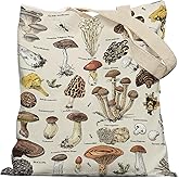 APJYM Cottagecore Mushroom Canvas Tote Bag, Mushroom & Botanical Gifts, Reusable Shopping Bags