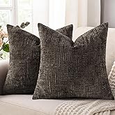 decorUhome Spring Dark Brown Chenille Throw Pillow Covers 18x18 Set of 2 Textured Soft Cozy Slubby Couch Pillow Covers Modern Farmhouse Boho Decorative Pillow Cases for Bed Sofa Living Room