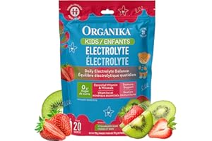 Organika Kids Electrolytes Powder - Strawberry Kiwi Flavour - On The Go Sugar-Free Hydration + 100% of daily Vitamin C, Prebi