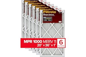 Filtrete 20x36x1 AC Furnace Air Filter, MERV 11, MPR 1000, Micro Allergen Defense, 3-Month Pleated 1-Inch Electrostatic Air Cleaning Filter, 6 Pack (Actual Size 19.81x 35.81x0.81 in)