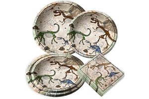 LaVenty Dinosaur Fossil Party Supplies Dinosaur Party Plates Napkins for Birthday Party Decorations 10 Guest