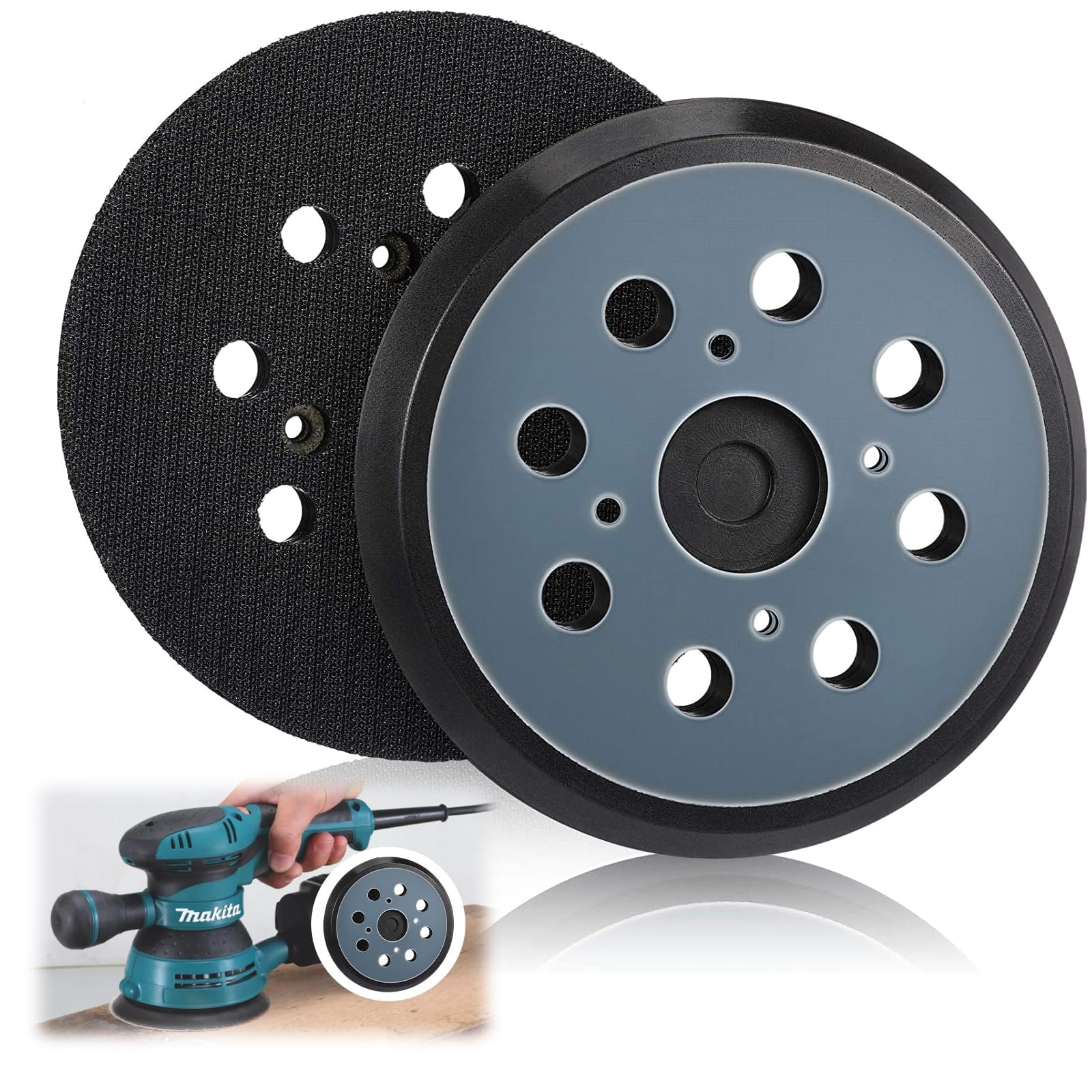 Guangcailun 2Pcs Replacement Sander Pad 5 Inch 8 Hole Hook and Loop Orbital Backing Round for High Speed Polishing, Buffing Random Pads