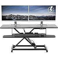 VIVO 42 inch Electric Motor Desk Converter, Height Adjustable Riser, Sit to Stand Dual Monitor and Laptop Workstation with Wi
