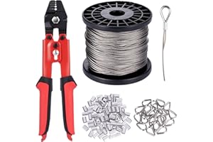Wire Rope Crimping Tool Kit with 1/16-304 Stainless Steel Wire Cable, 7x7 Strand Core, 328FT Length Aircraft Cable, 368 lbs B