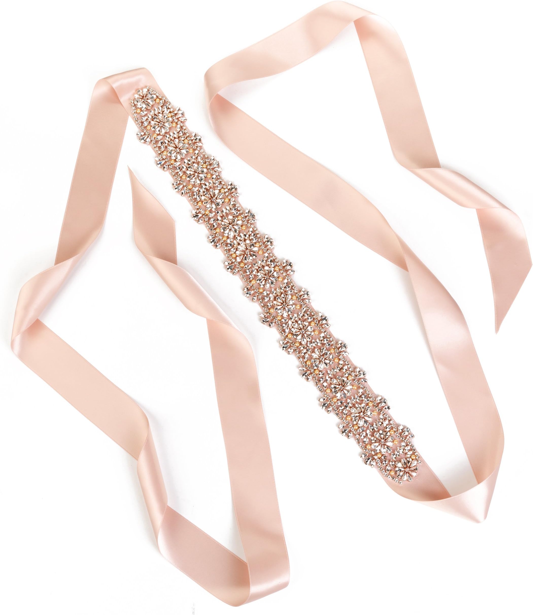 Redowa Wide Rhinestone Pearl Wedding Dress Bridal Sash Belt