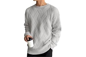 HOTake Men's Crewneck Sweaters Casual Textured Pullover Sweaters with Diagonal Jacquard Pattern