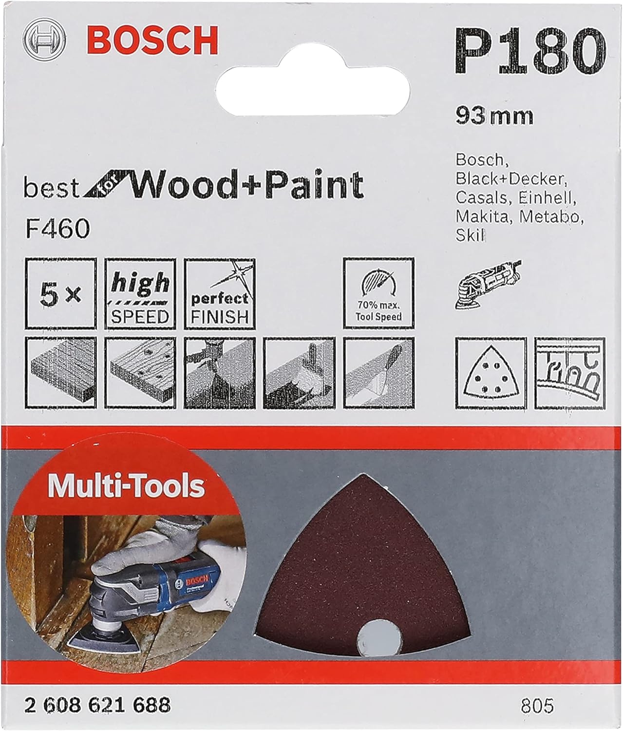 Bosch 5x PRO Paint on Wood and Hardwood F460 Sanding Sheet for Multitools (for Paint on wood Hardwood, diameter 93x93 mm - Image 3
