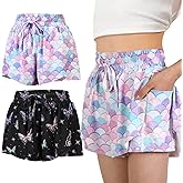 Girls Butterfly Shorts 2 in 1 Flowy Shorts with Pockets Quick-Drying Tennis Gym Cheer Skirt Athletic Shorts 5-14Y