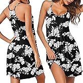 Ekouaer Women Nightgowns Sleeveless Sleepwear Spaghetti Strap Racerback Pajama Dress Nightshirt S-XXL