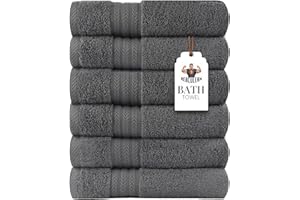 HERCULEAN Small Bath Towels 20 x 40 Pack of 6 | Quick Dry and Highly Absorbent | 100% Cotton Terry Towels for Bathroom - Perfect for Shower - Pool and Spa - Luxury Soft Towels - Light Grey