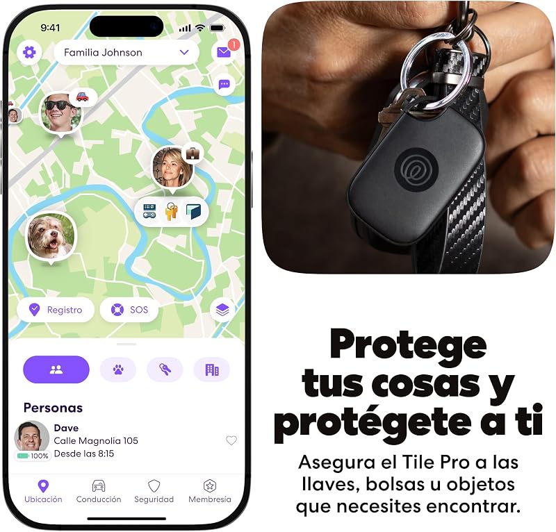 Tile Pro - Localizador Bluetooth potente, localizador de chaves e localizador de objetos para chaves, sacos e mais. Compatível com iOS e Android. Pack de 4 (Preto/Branco)