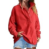 YOQYO Women's Oversized Sweatshirts Button Up Henley Neck Pullover Tops Loose Fit Fashion Outfits Clothes