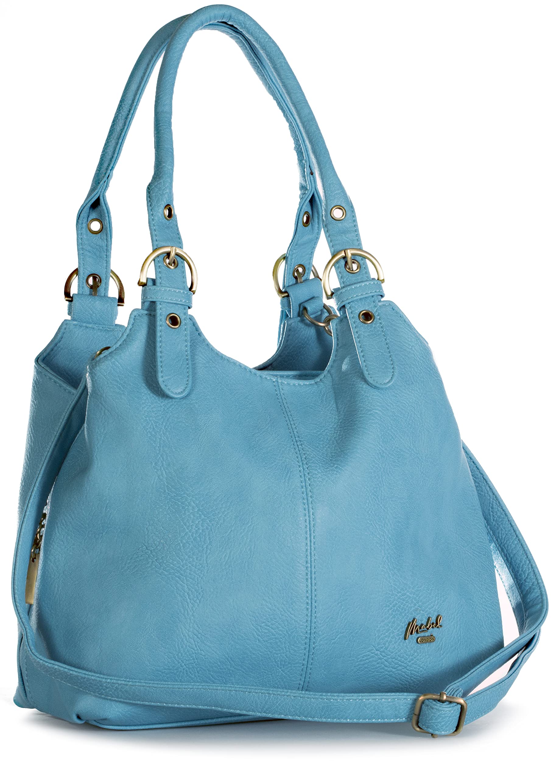 Mabel London Womens Multiple Pockets Handbag - Medium Size Multi Compartments Bag with a Long Shoulder Strap - AMELIA (Baby Blue)