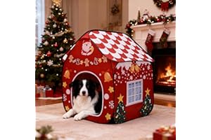 LUCKITTY Foldable Indoor Dog House with Christmas Design - Portable Pet Shelter for Dogs, Ideal for Living Room & Bedroom Holiday Decor