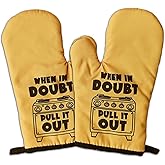 GOSJINNK 2 Pcs Funny Baking Oven Mitts When in Doubt Pull It Out Heat Resistant Kitchen Mitts Adult Humor Silicone Non-Slip Oven Mitts Bake Lover Gift Novelty Kitchen Gift for Men Chef Baker Friend