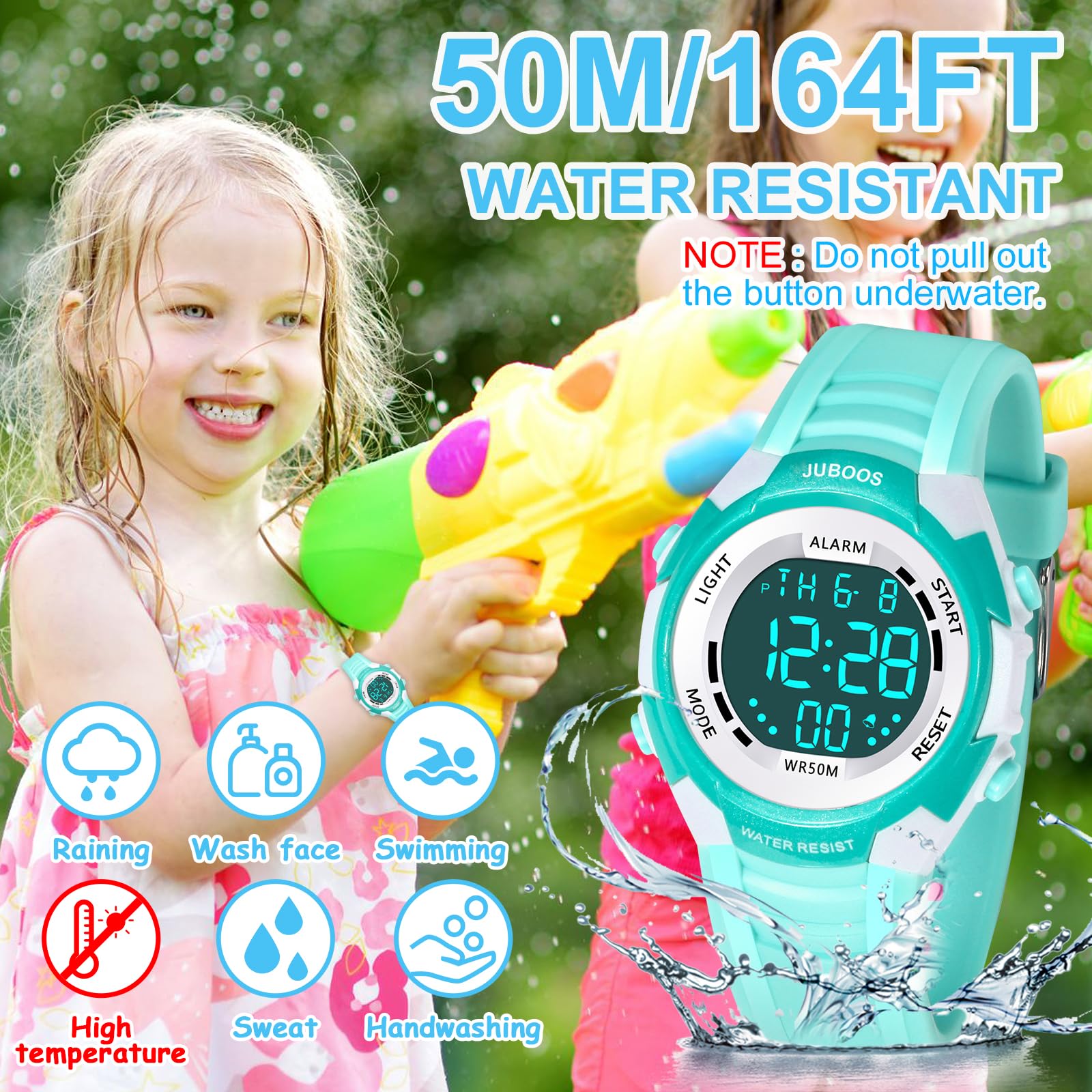 Juboos Kids Digital Watch for Boys Girls 5-18, 7 Colors LED Light Kids Sports Outdoor Wristwatch, Waterproof Watch with Alarm,Stopwatch