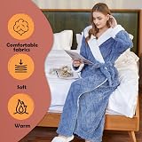 Oksun Womens Long Hooded Fluffy Fleece Bathrobe XL Winter Warm Blue view 3