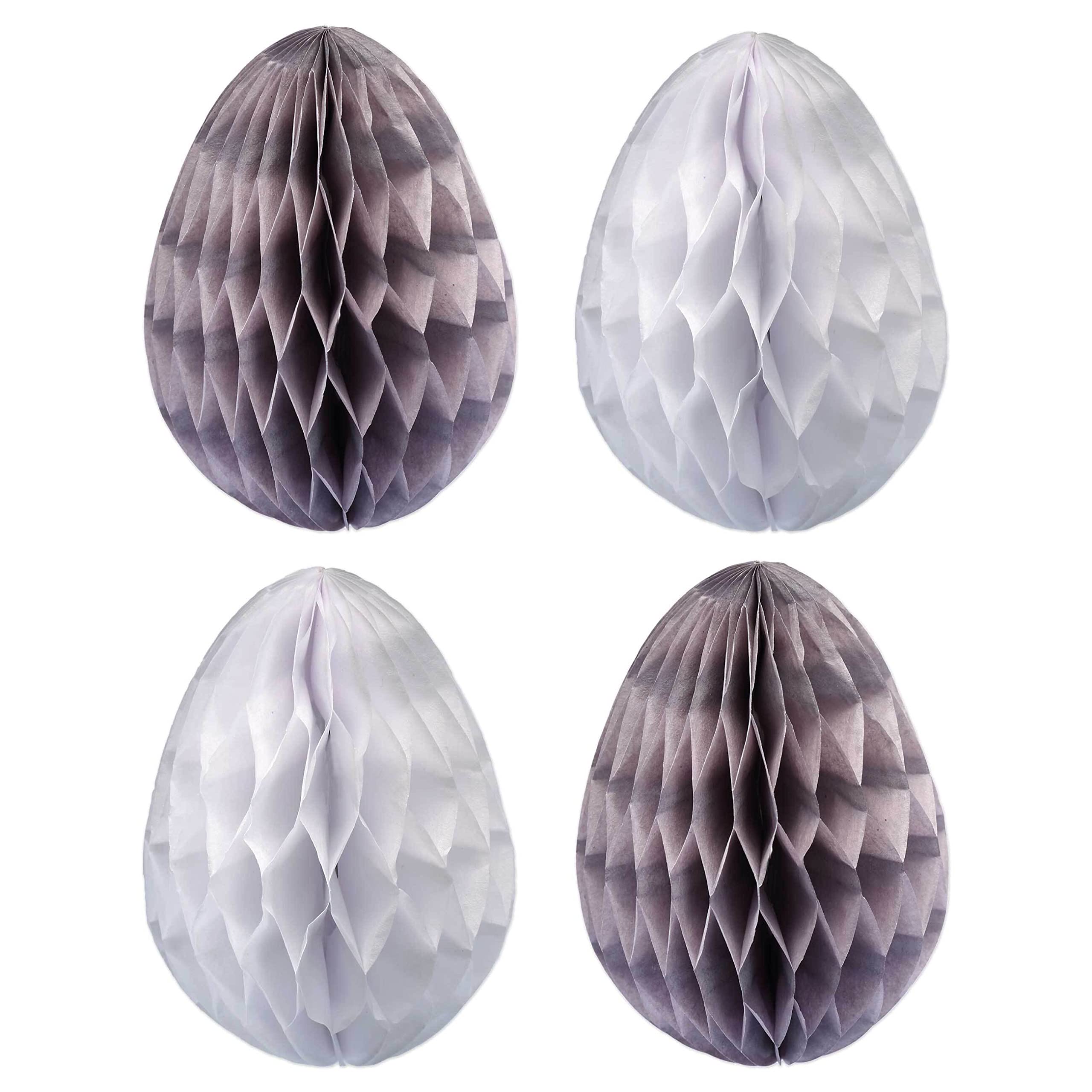 Papierdrachen 12 Easter eggs made of tissue paper for hanging and decorating, size 7 cm including ribbon, ideal Easter decoration for shrubs and branches, reusable, grey-white, set of 3