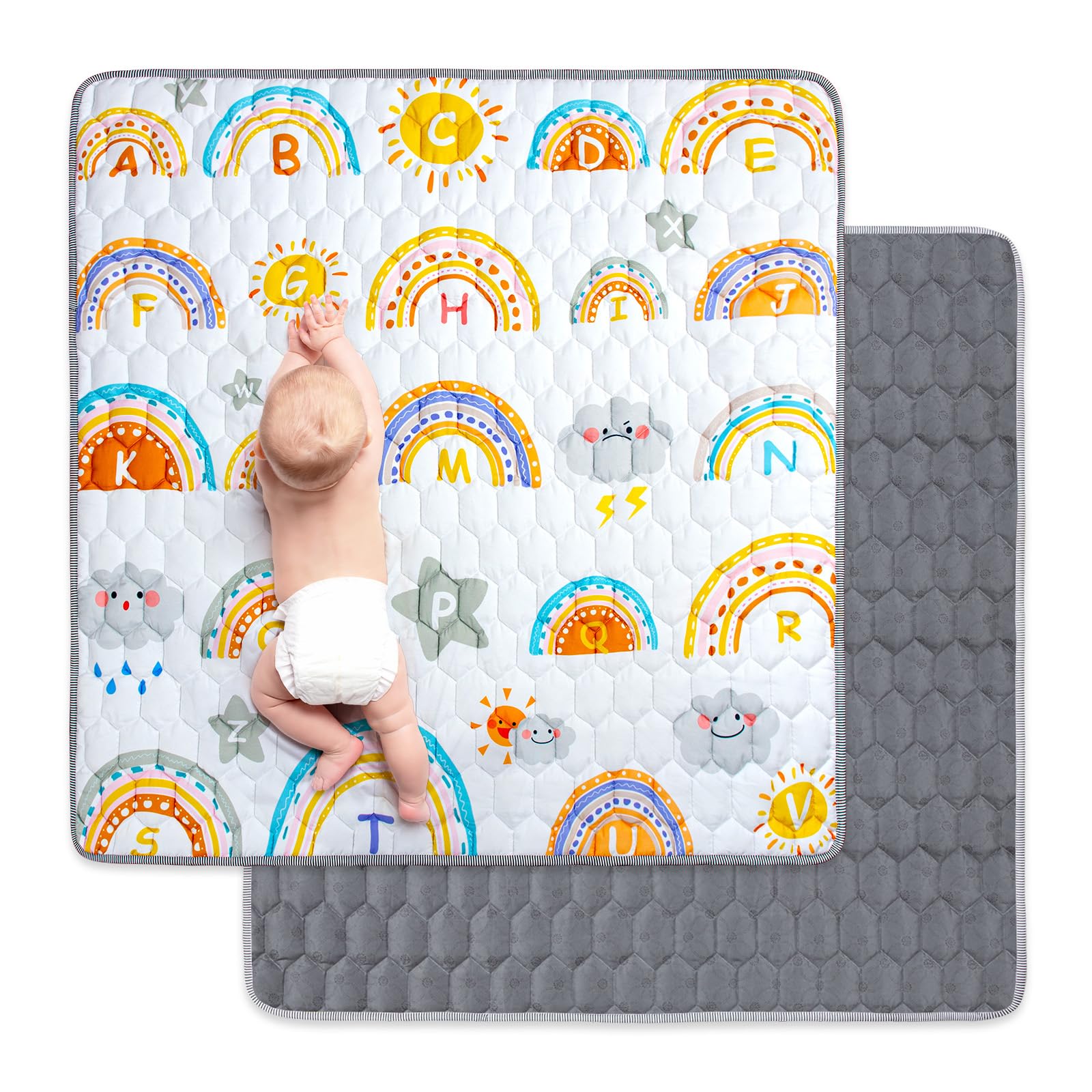 Funsland Baby Play Mat for Floor - 127x127cm Foldable Kids Playmat, Soft Non-Slip Crawling Matt for Toddlers 1 2 3 Years — image 1
