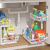 ADRIMER Under Sink Organizer 2 Packs, Pull Out Kitchen Sink Organizer, 2 Tier Slide Out Kitchen Organizers and Storage Bathroom Under Cabinet Storage Shelf, White