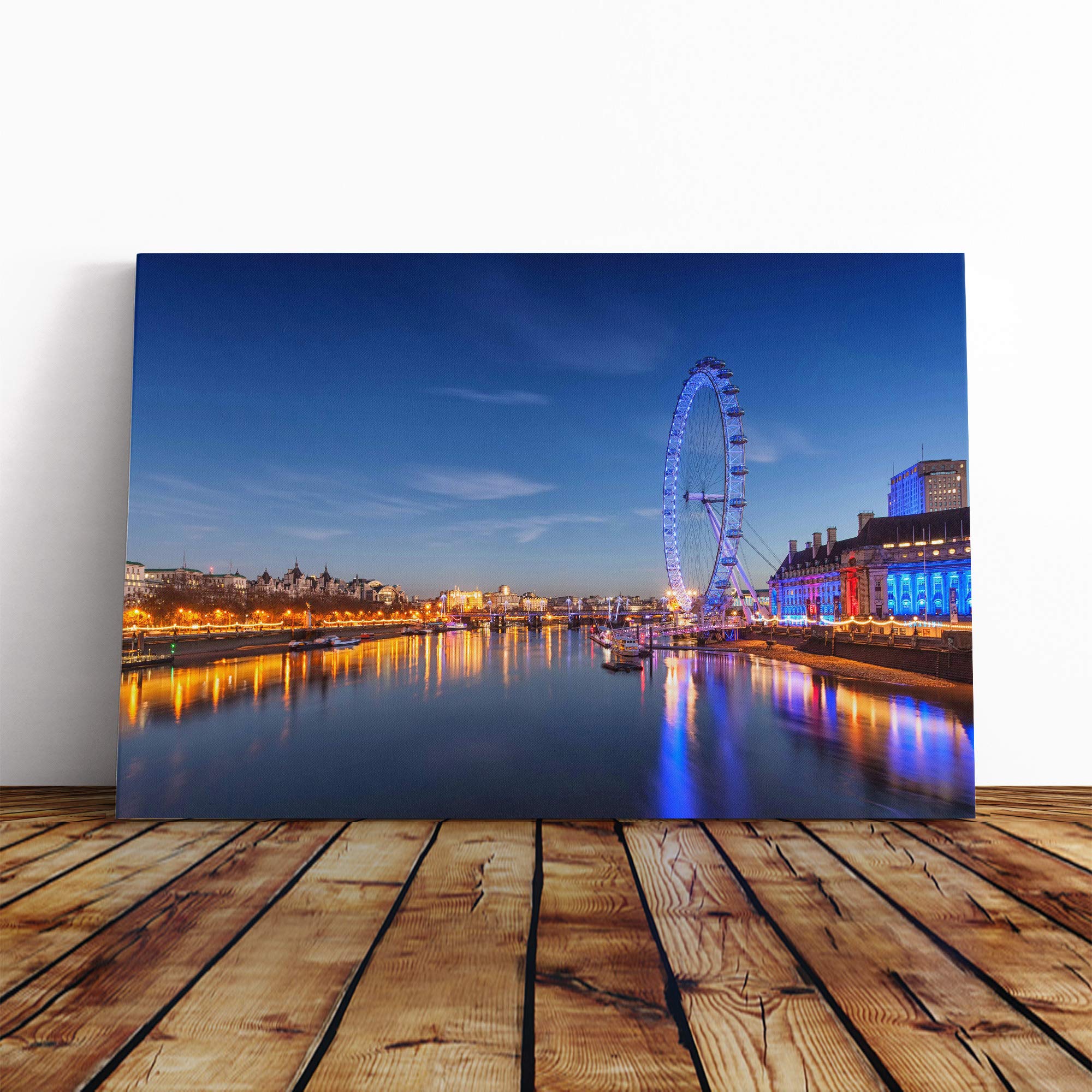 London Eye Landscape Thames River (2) Canvas Print | Gallery Wrapped 30mm Frame Wall Art | 20x14 inches | Ready to Hang | Modern Landscape Picture | Living Room Bedroom Lounge Office