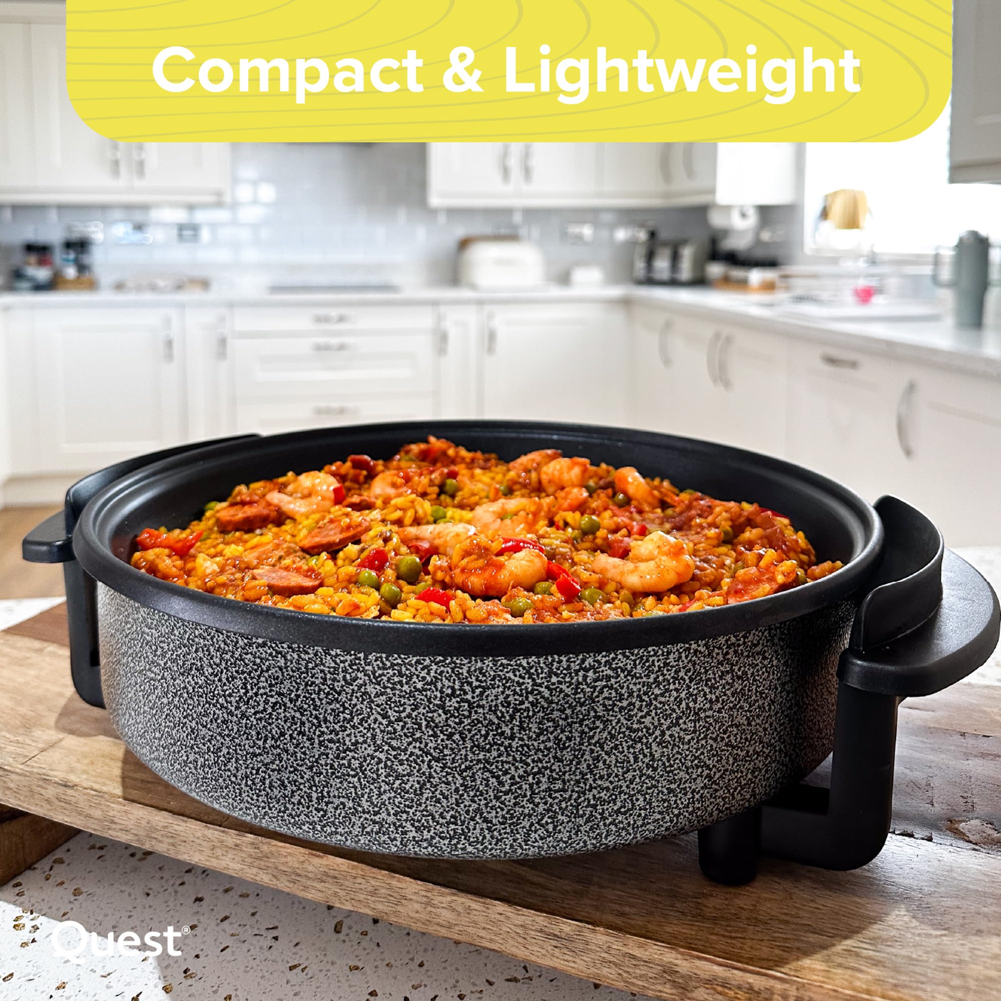 Quest 35410 30cm Multi-Function Electric Cooker Pan with Lid/Adjustable Thermostatic Control/Non-Stick Aluminium / 30 x 30cm Surface/Detachable Power Cable For Serving