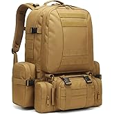 Fortune Edge Military Tactical Backpack for Men 60L Waterproof Bug Out Bag Survival Rucksack Go Bag Emergency Molle System Army 3 Day Assault Pack for Hiking Hunting Camping Tan