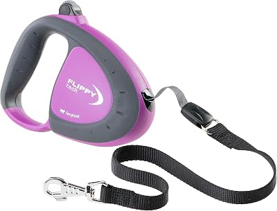 Laisse Chien Enrouleur Flippy Tech, Laisse pour Grands Chiens jusqu'à 50 Kg. Sangle Extensible Max 5 m. Bouton de Verrouillage et de déverrouillage Unique, Violet