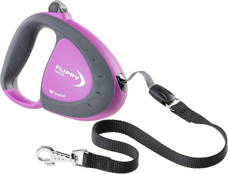 Laisse Chien Enrouleur Flippy Tech, Laisse pour Grands Chiens jusqu'à 50 Kg. Sangle Extensible Max 5 m. Bouton de Verrouillage et de déverrouillage Unique, Violet
