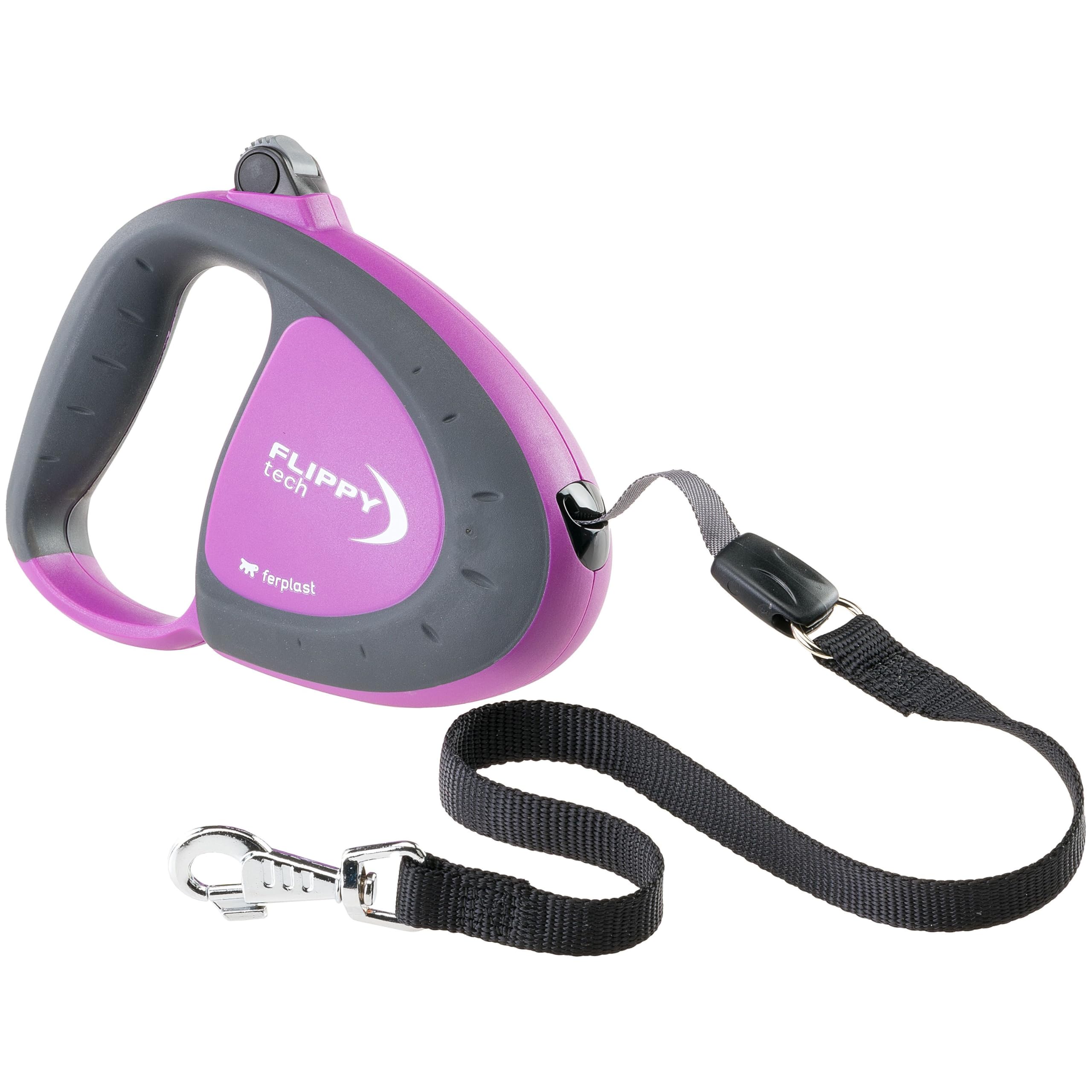 Ferplast Retractable Dog Lead for up to 50 kg Dogs, 5 m Strong Nylon Tape/Ribbon, Extendable Dog Lead Single Lock and Release Button, Purple